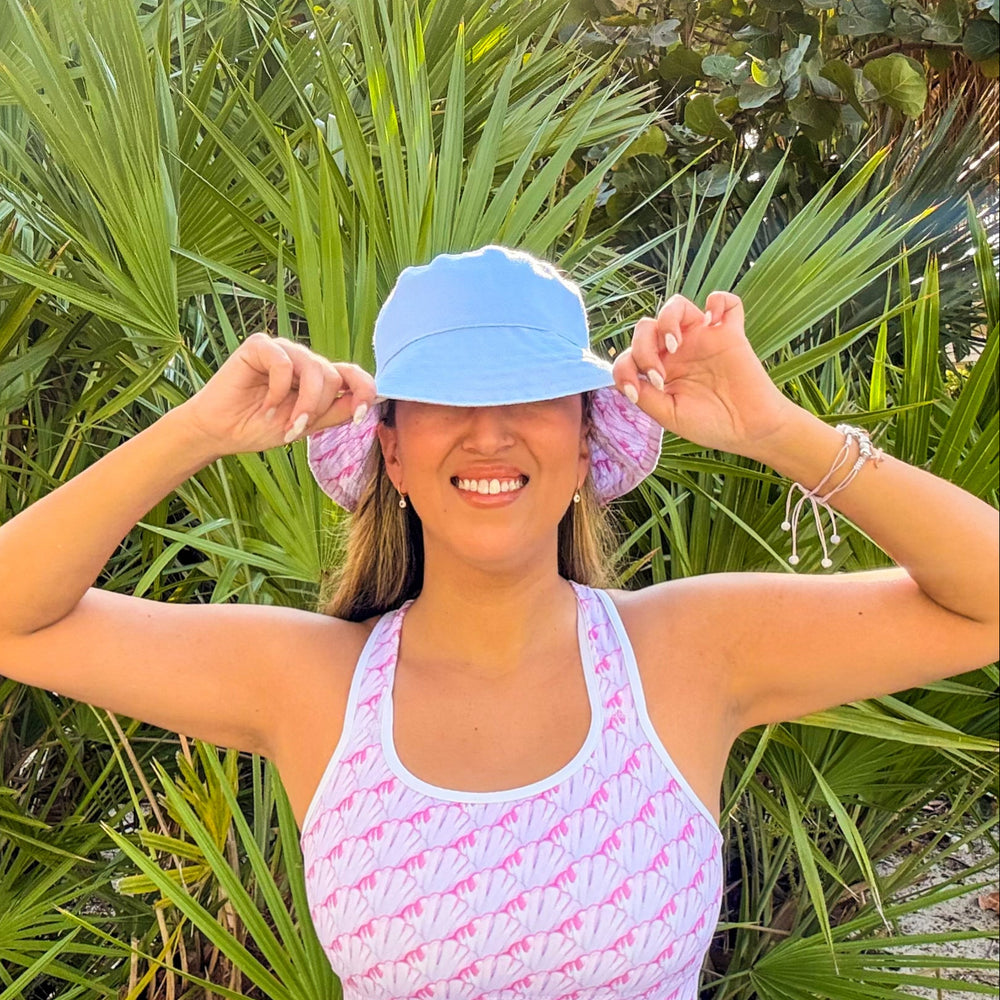 Reversible Blue and Shell Bucket Hat - AKŌYA