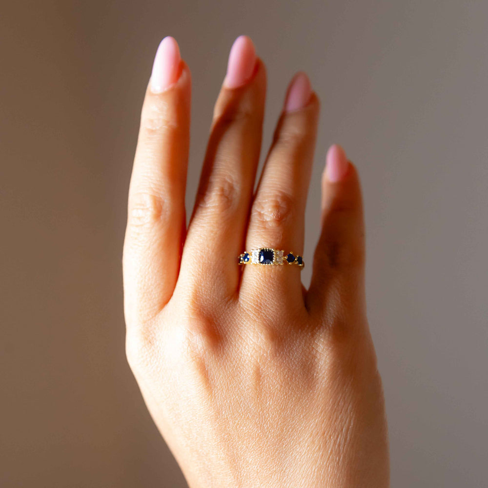 Lucy Simulated Sapphire and Diamond Ring