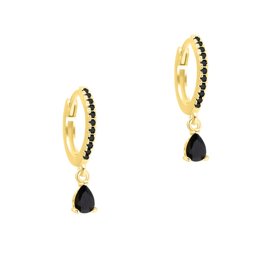 Onyx Pear Huggie Drop Earrings