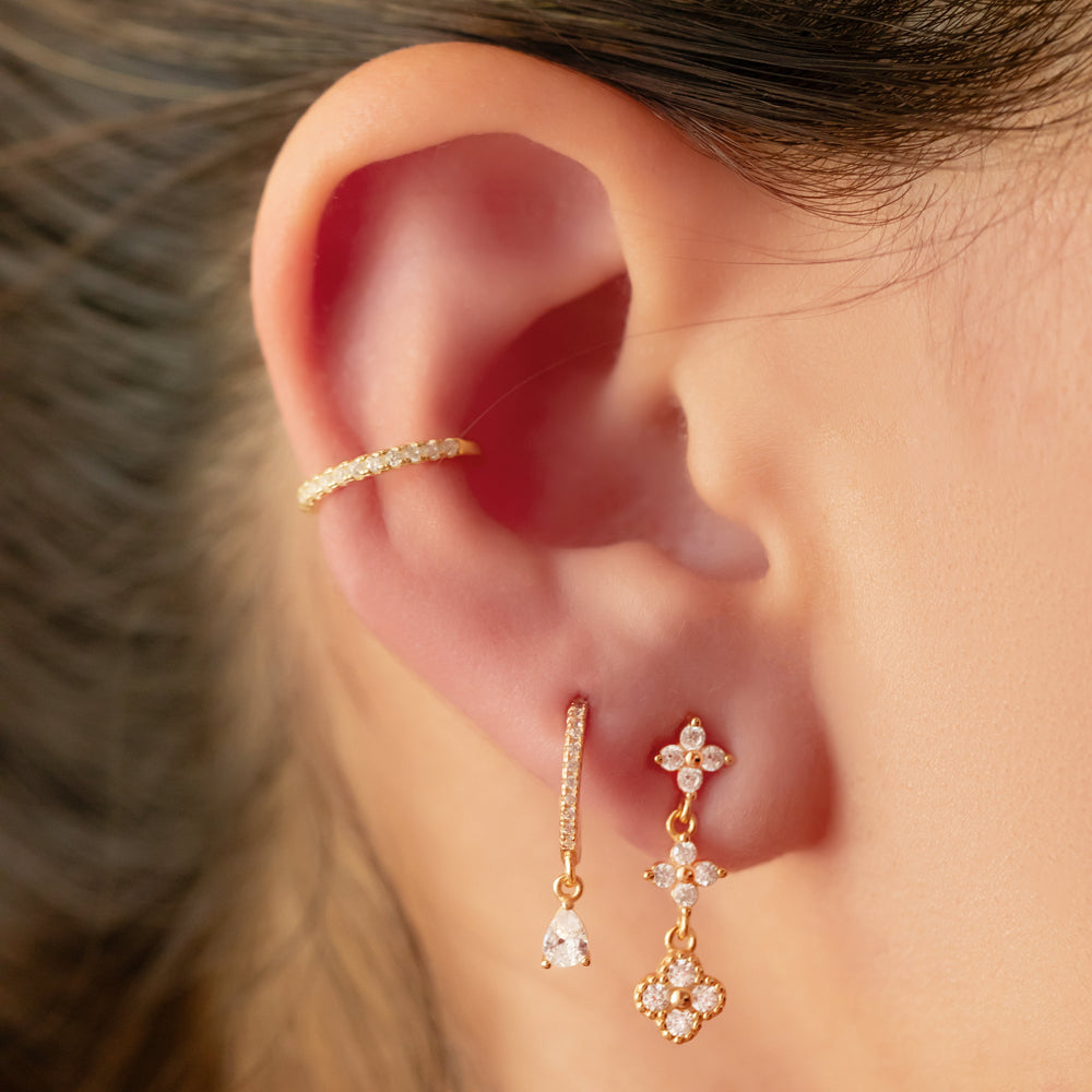Diamond Pear Huggie Drop Earrings