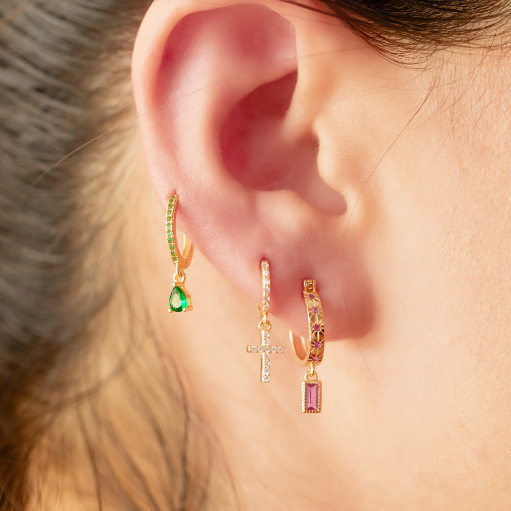 Cross Drop Huggie Earrings