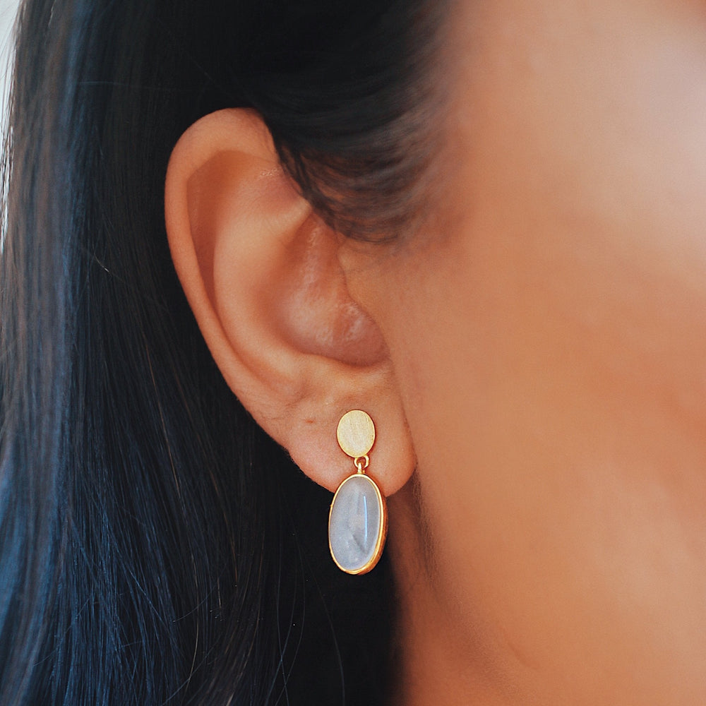 OVAL NATURAL STONE DROP EARRINGS - Scada Australia